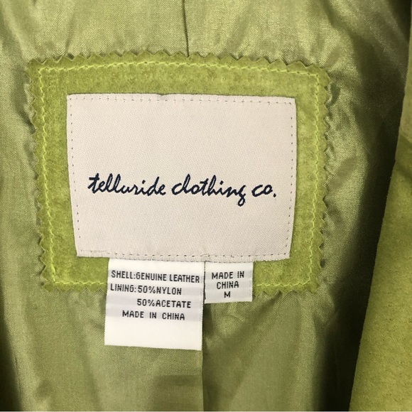 TELLURIDE CLOTHING CO Women Suede Leather Short Zip Lime Green Moto JACKET M Y2K - Picture 10 of 16